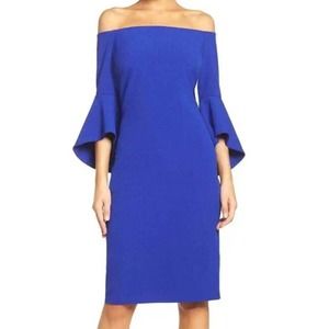 NWT Chelsea28 Women’s Blue Off Shoulder Quarter Bell Sleeve Midi Dress 4 155$